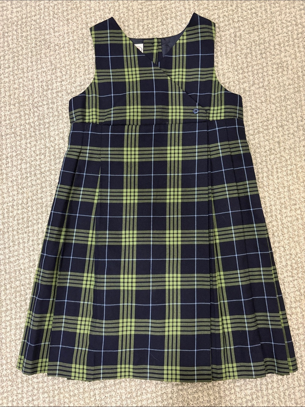 Talbots Kids Navy and Green Plaid Girls' Jumper Pleated Pinafore Dress
